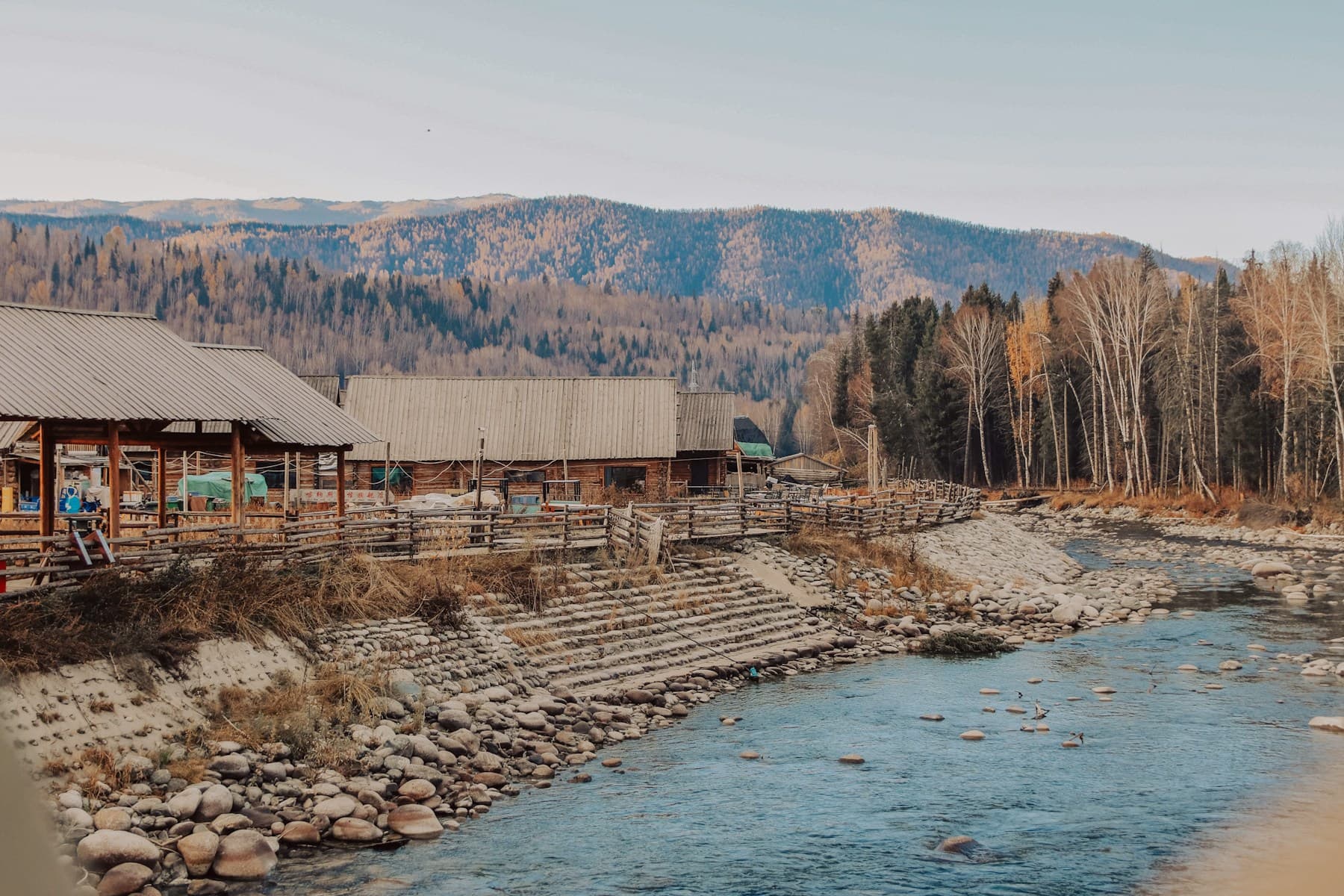 Xinjiang mountain river village