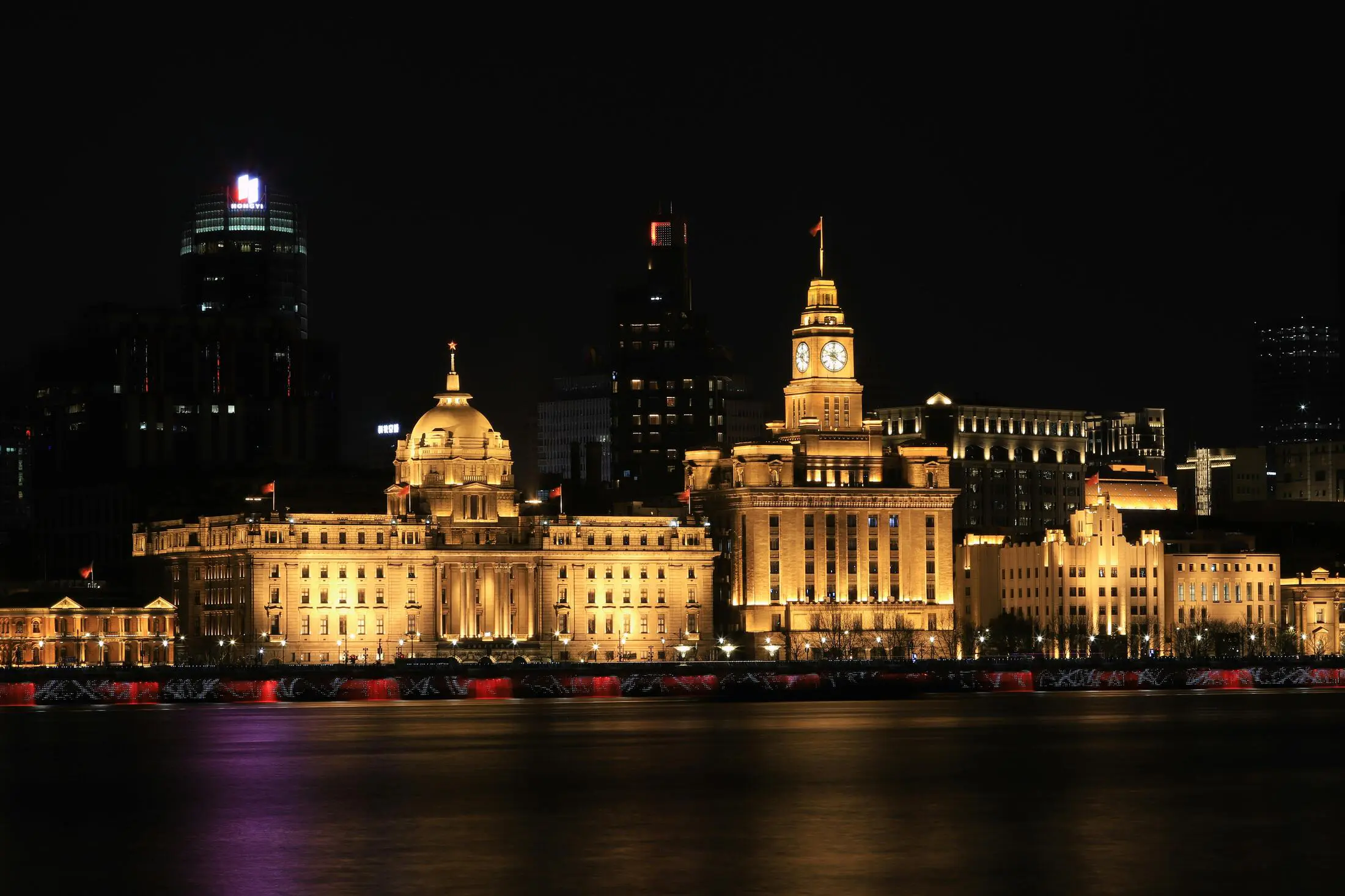 Shanghai night skyline and city finish